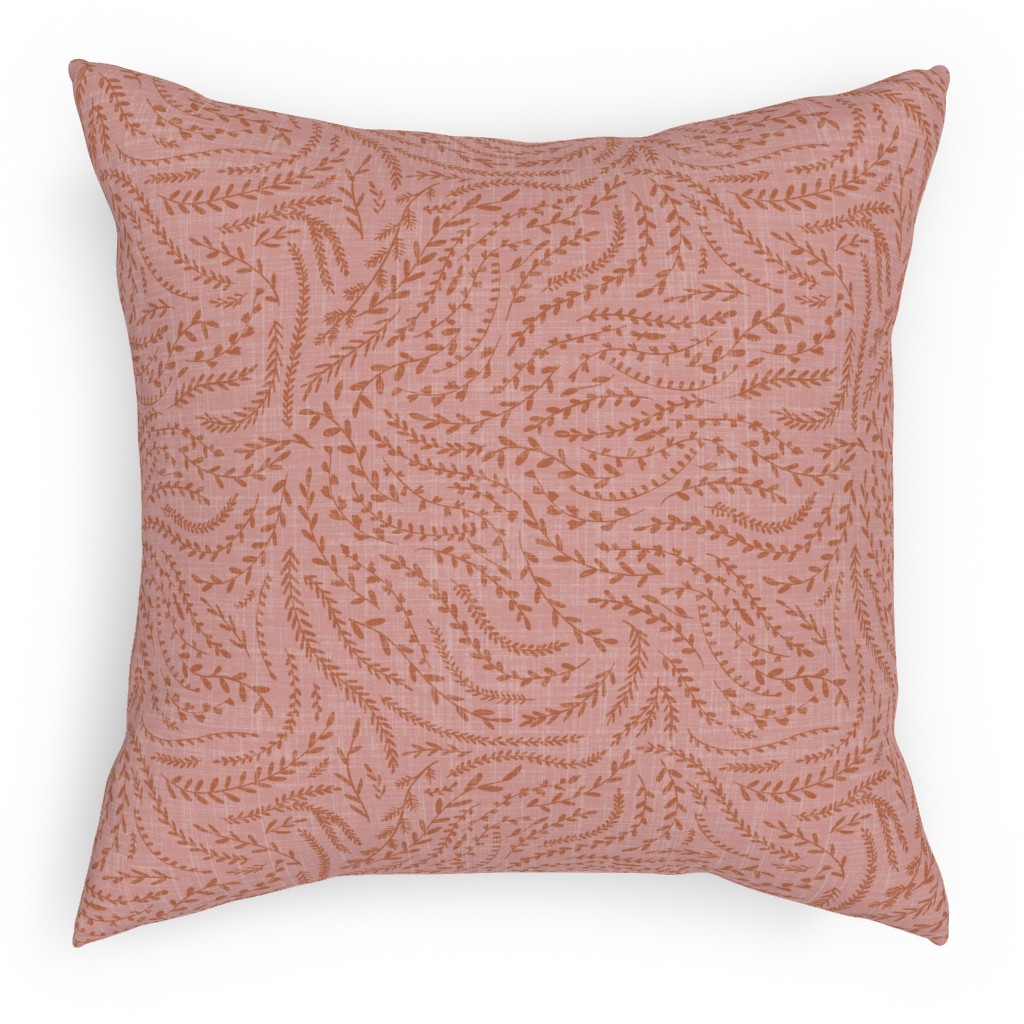 Notion - Fine Floral - Pink and Rust Pillow, Woven, White, 18x18, Double Sided, Pink, Bright Pink