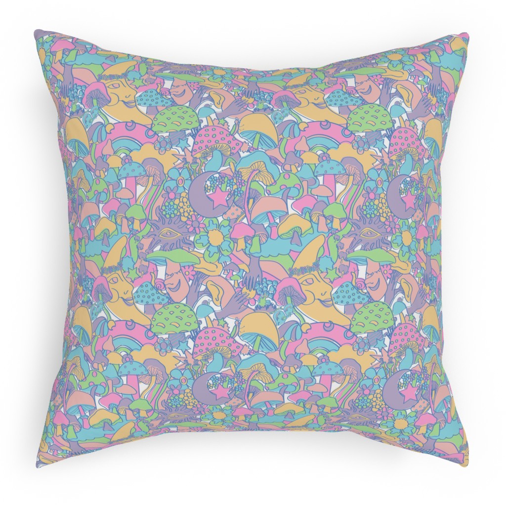 Magical Mushroom World - Pastel Pillow, Woven, White, 18x18, Double Sided, Multicolor