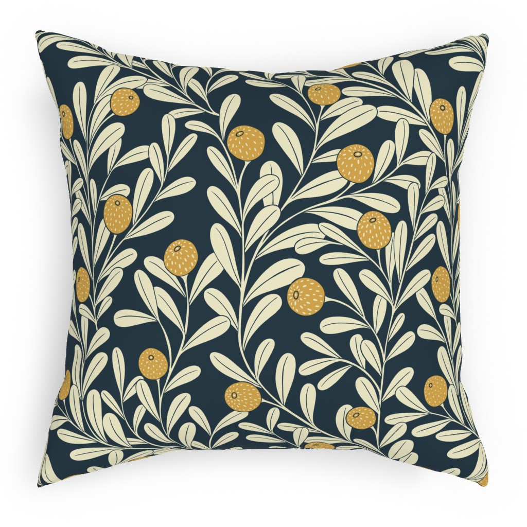 Waved Vines and Fruit - Dark Pillow, Woven, White, 18x18, Double Sided, Multicolor