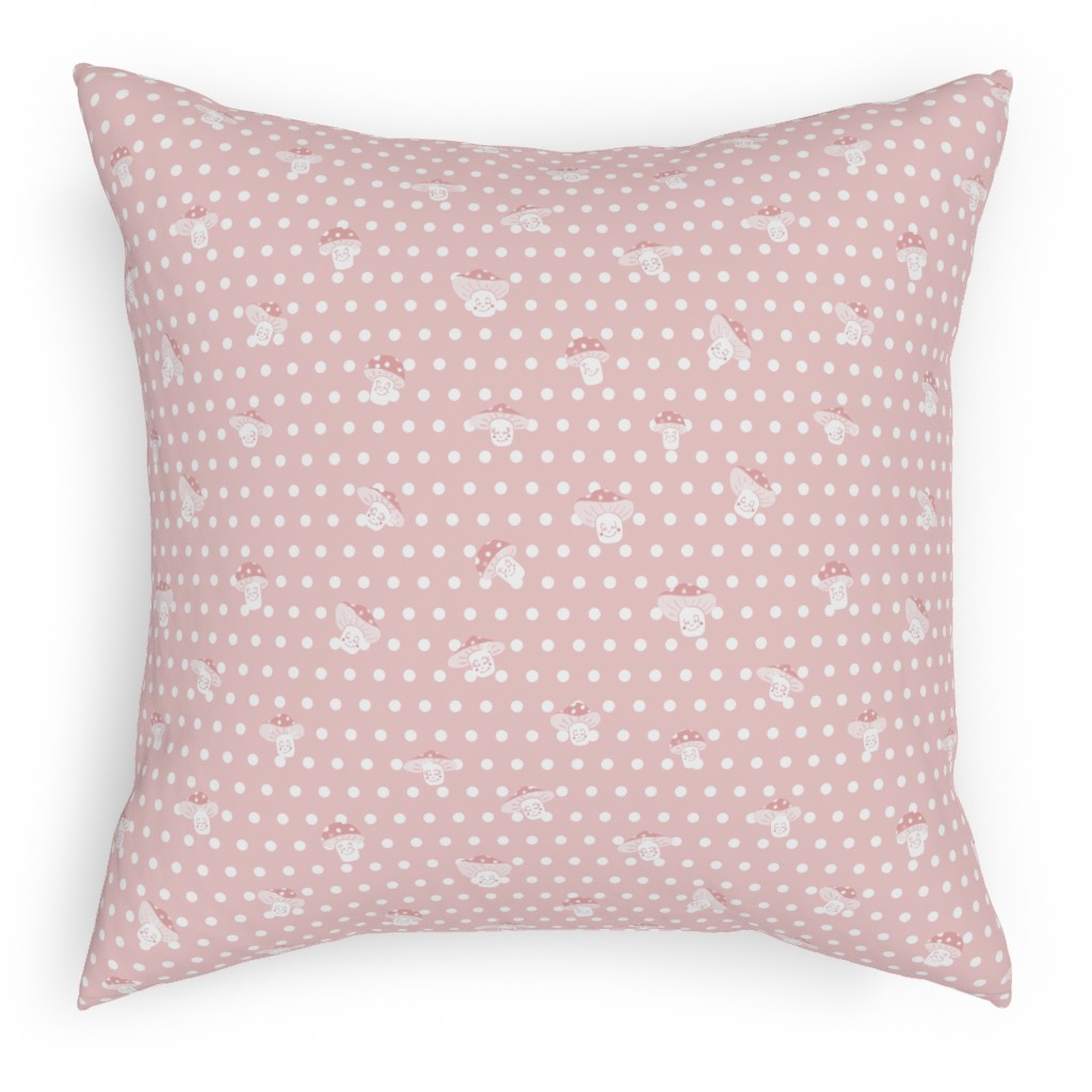 Mushroom and Dots - Pink Pillow, Woven, White, 18x18, Double Sided, Pink