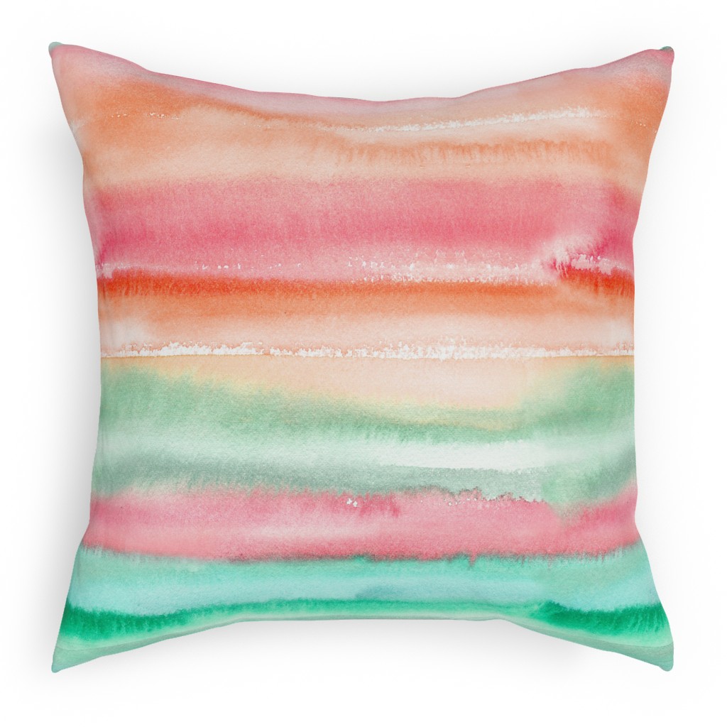 Ombre Watercolor Sunset - Green & Pink Pillow, Woven, White, 18x18, Double Sided, Multicolor