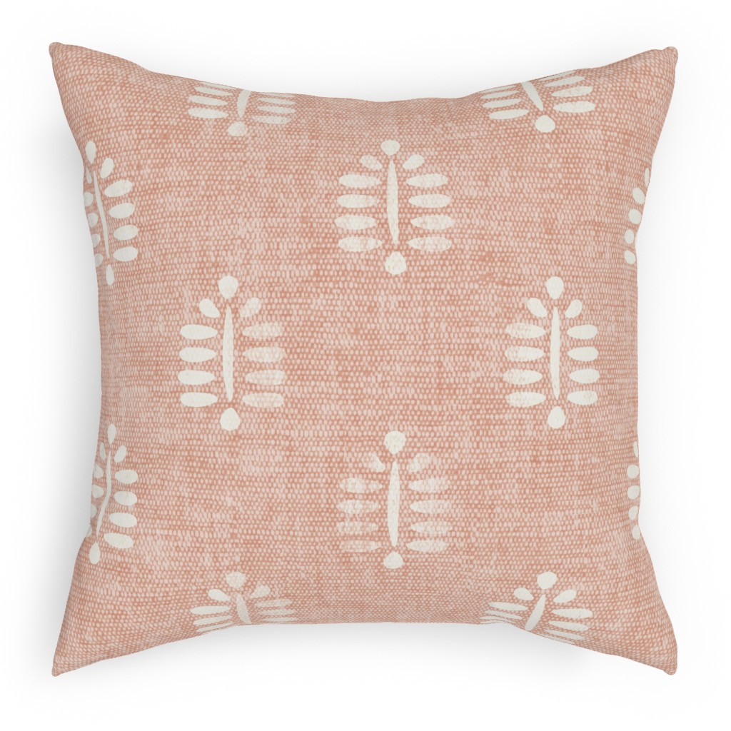 Block Print Fern - Dusty Pink Pillow, Woven, White, 18x18, Double Sided, Pink, Bright Pink