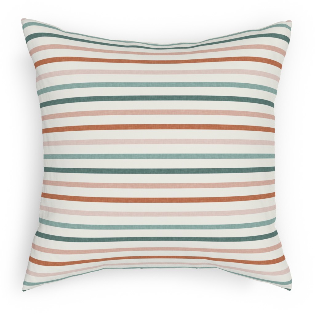 Skinny Stripes - Terracotta & Blue Sunset Pillow, Woven, White, 18x18, Double Sided, Multicolor