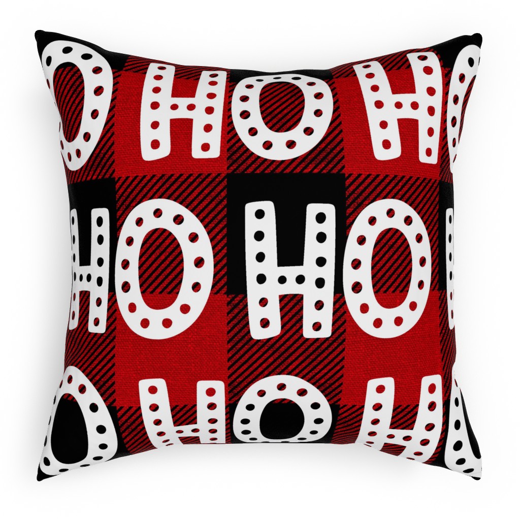 Buffalo Plaid Ho Ho Ho - Red and Black Pillow, Woven, White, 18x18, Double Sided, Red