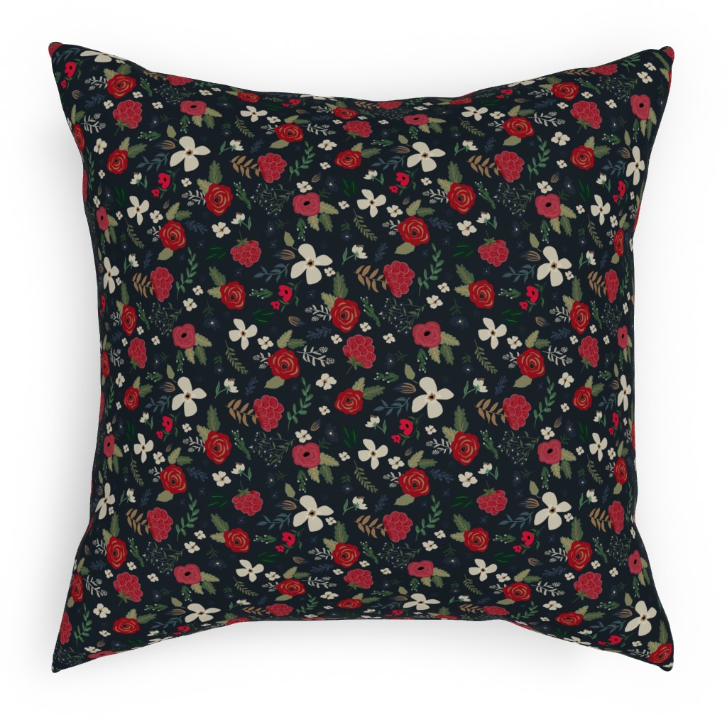 Fancy Winter - Navy Background Pillow, Woven, White, 18x18, Double Sided, Black, Black