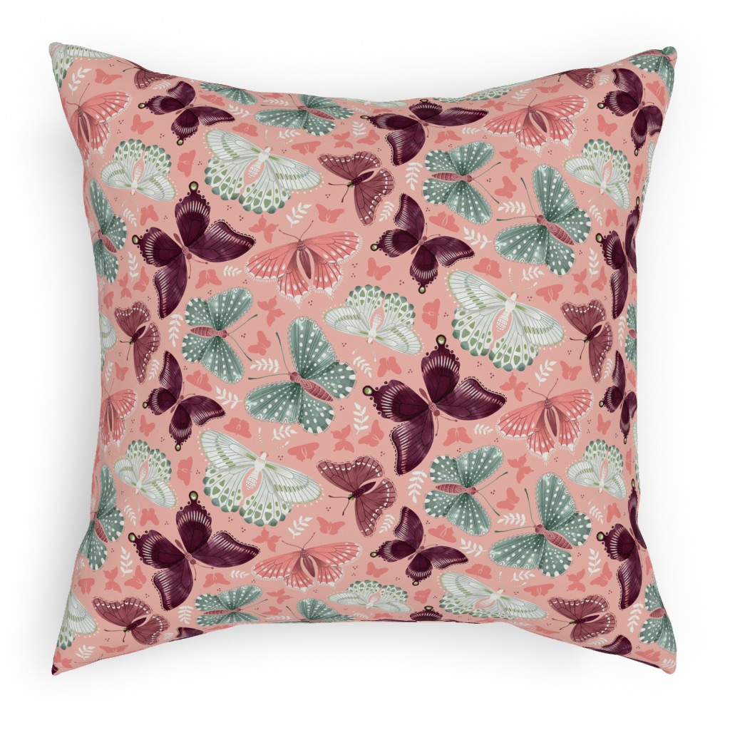 Romantic Butterflies - Pink Pillow, Woven, White, 18x18, Double Sided, Pink