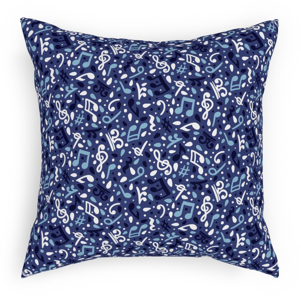 Music Notes and the Blues Pillow, Woven, White, 18x18, Double Sided, Blue, True Blue