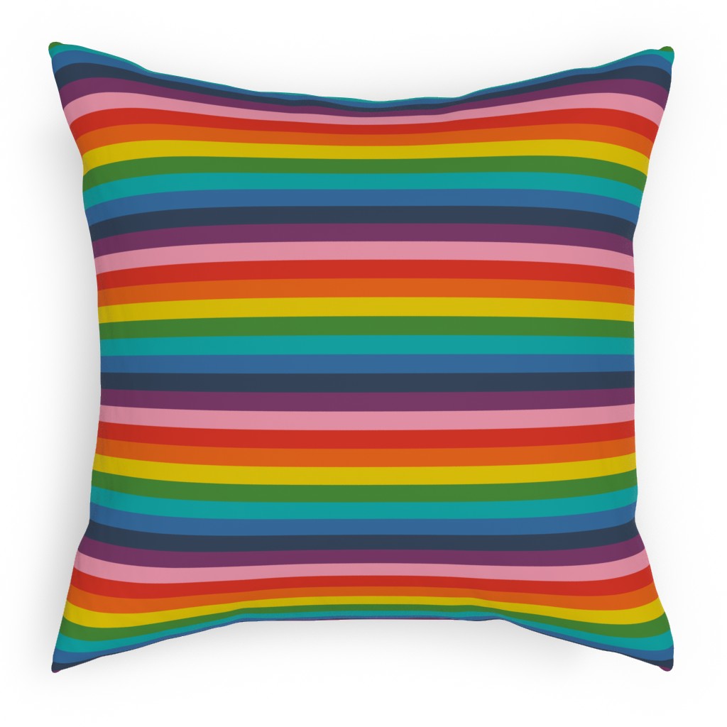 Colorful Live - Rainbow Stripe Pillow, Woven, White, 18x18, Double Sided, Multicolor