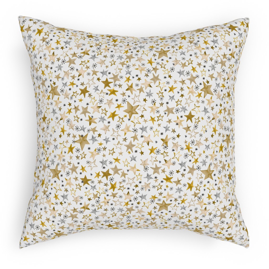 Winter Stars Christmas - Gold Pillow, Woven, White, 18x18, Double Sided, Yellow