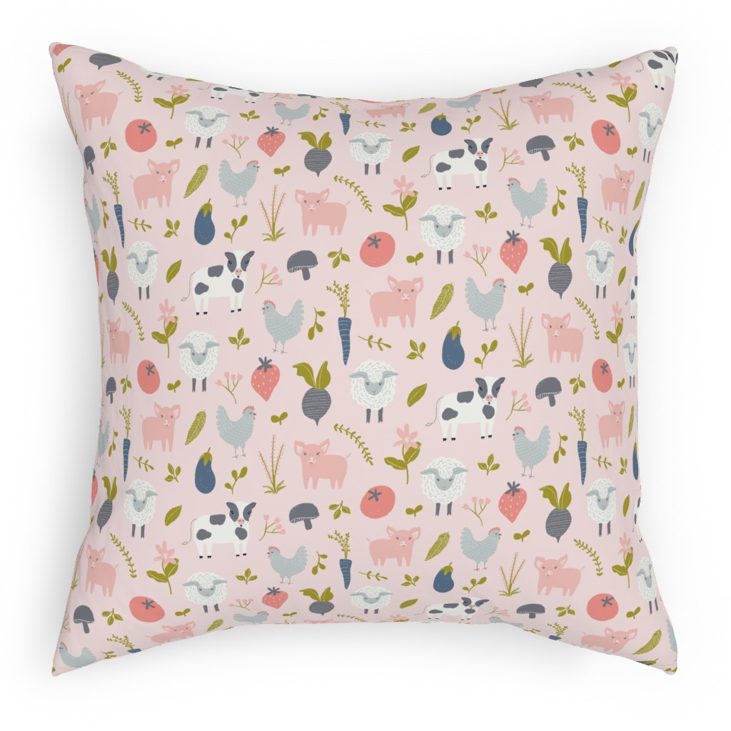Farm Life - Pink Pillow, Woven, White, 18x18, Double Sided, Pink