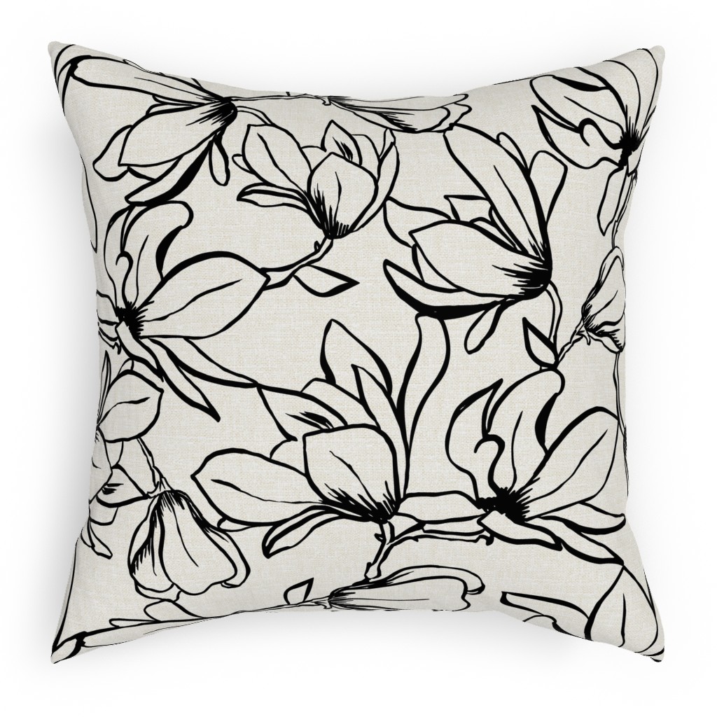 Magnolia Garden - Textured - White & Black Pillow, Woven, White, 18x18, Double Sided, Beige