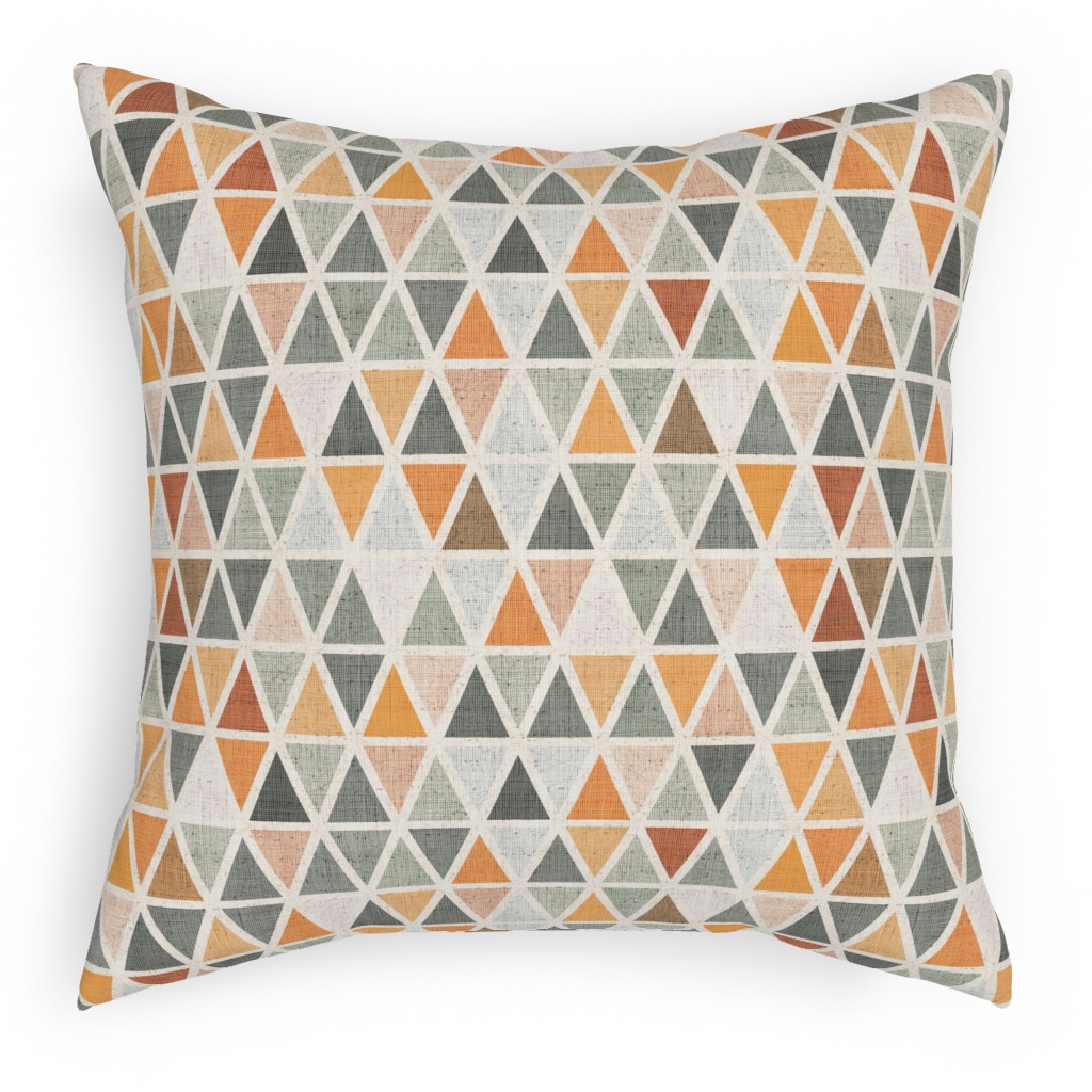 Triangles - Grey and Orange Pillow, Woven, White, 18x18, Double Sided, Multicolor
