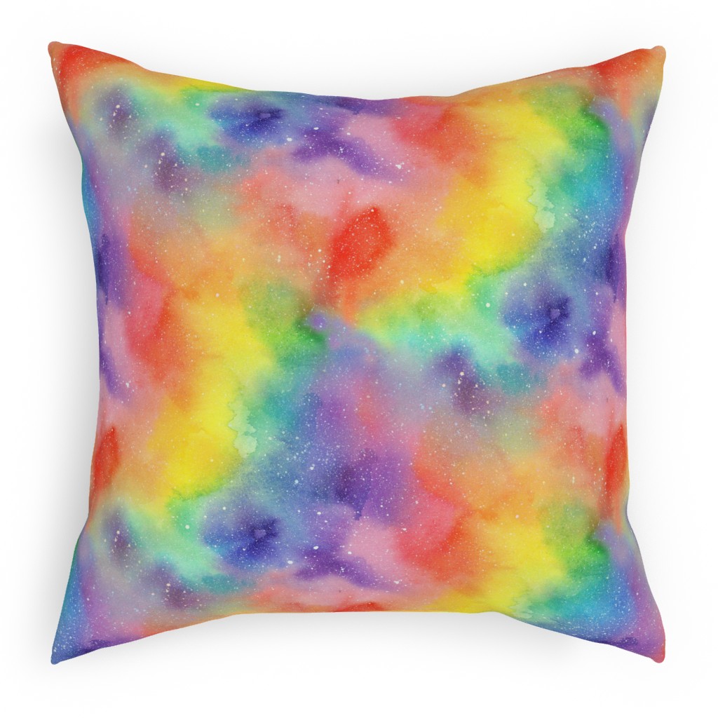 Watercolor Rainbow - Multi Pillow, Woven, White, 18x18, Double Sided, Multicolor