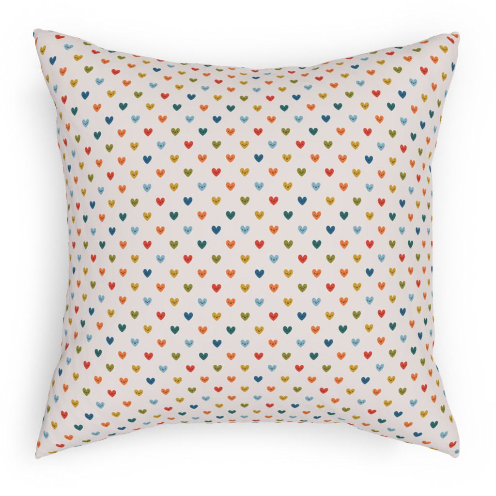 Cute Colored Hearts - Multi Pillow, Woven, White, 18x18, Double Sided, Multicolor