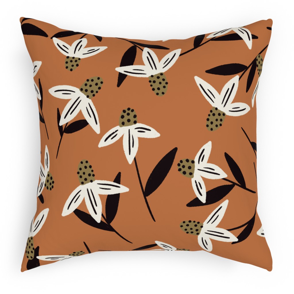 Daisy - on Orange Pillow, Woven, White, 18x18, Double Sided, Orange, Orange