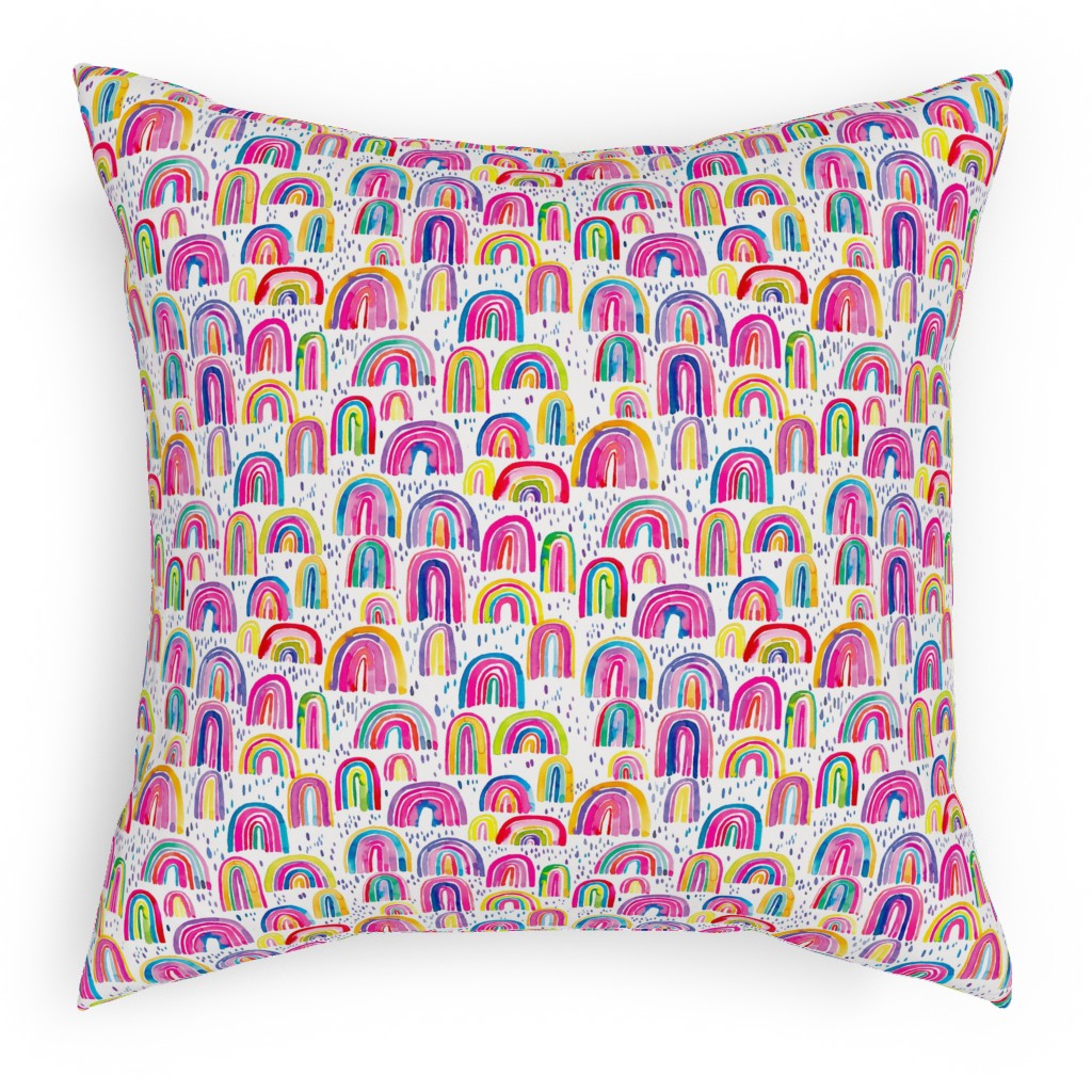 Rainbows Watercolor - Multi Pillow, Woven, White, 18x18, Double Sided, Multicolor