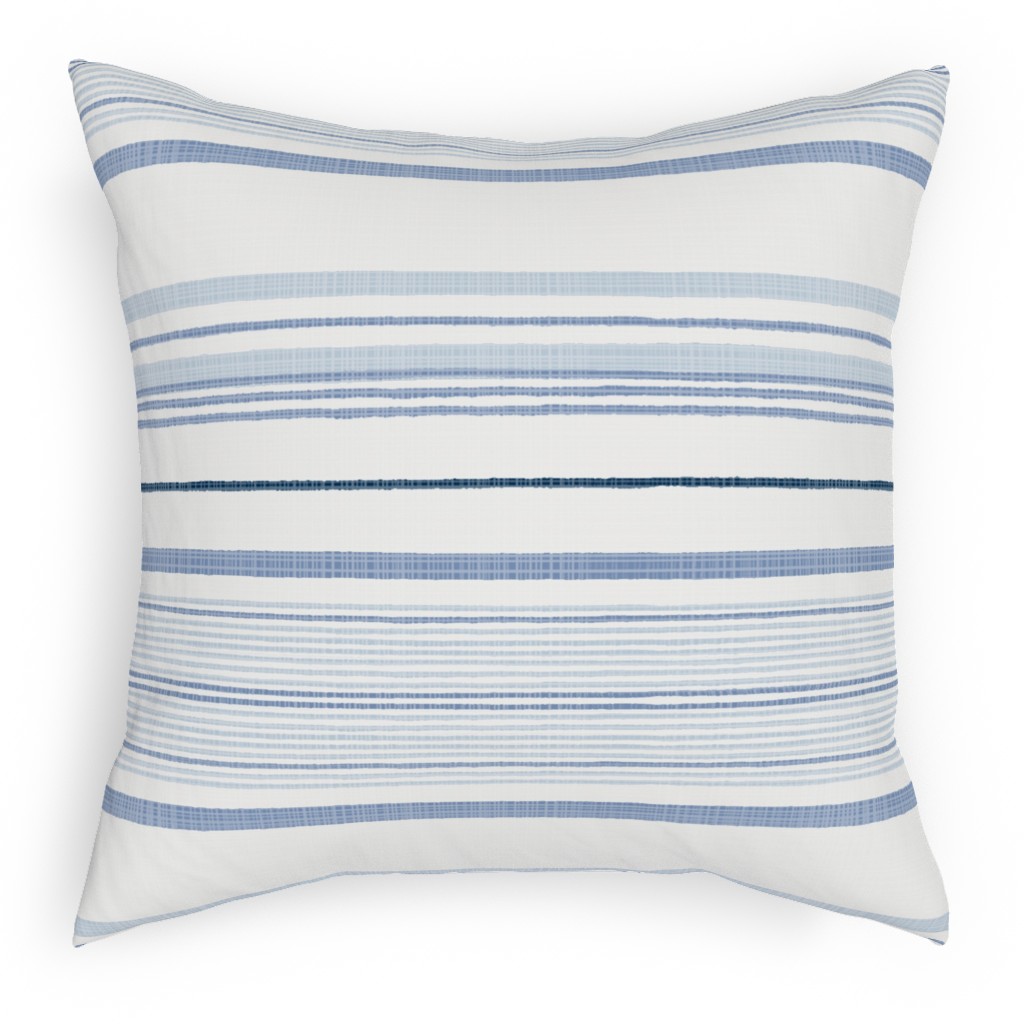 Double Anderson Stripe - Blue Pillow, Woven, White, 18x18, Double Sided, Blue