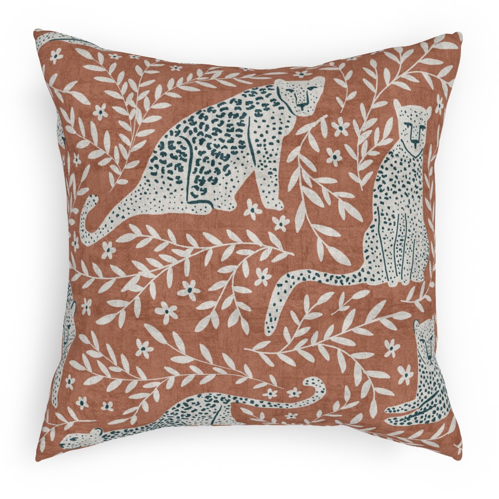 Jungle Cat - Redwood Pillow, Woven, White, 18x18, Double Sided, Brown