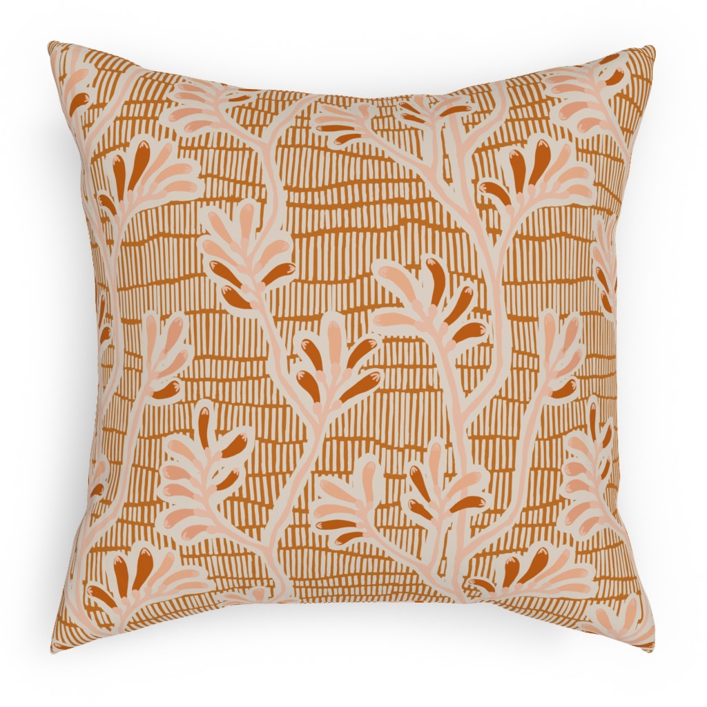 Kangaroo Paw - Floral Pillow, Woven, White, 18x18, Double Sided, Pink, Bright Pink