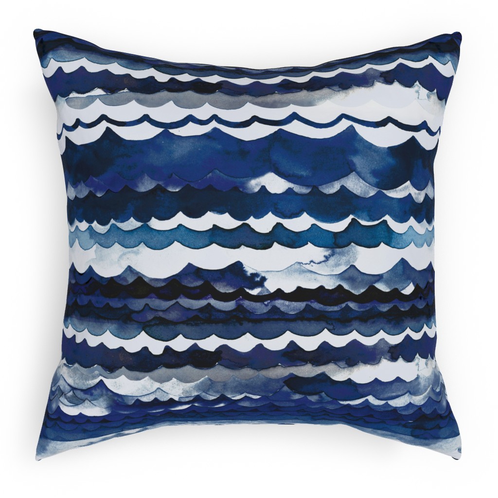 Sea Waves - Indigo Pillow, Woven, White, 18x18, Double Sided, Blue