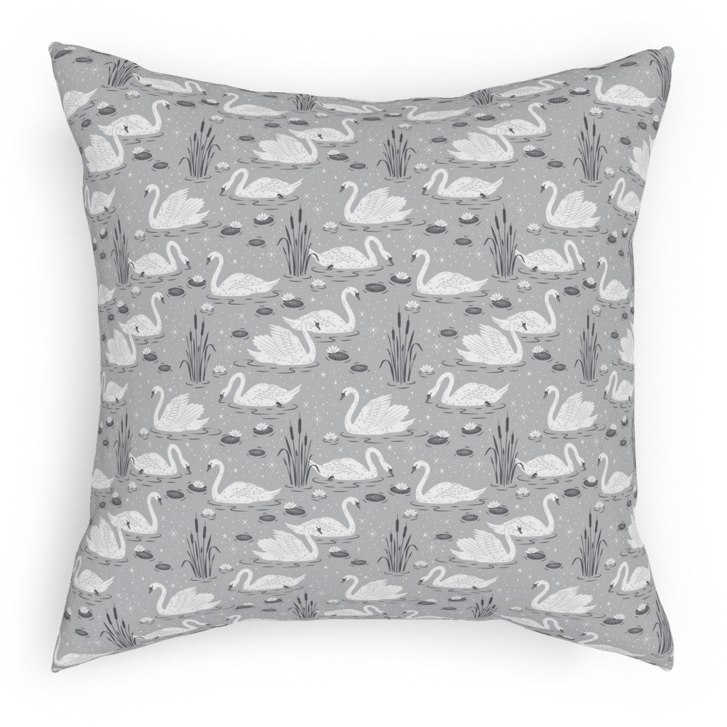 Summer Swans Pillow, Woven, White, 18x18, Double Sided, Gray, Fog