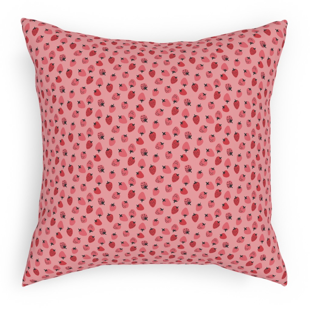 Red Strawberries - Pink Pillow, Woven, White, 18x18, Double Sided, Pink, Bright Pink