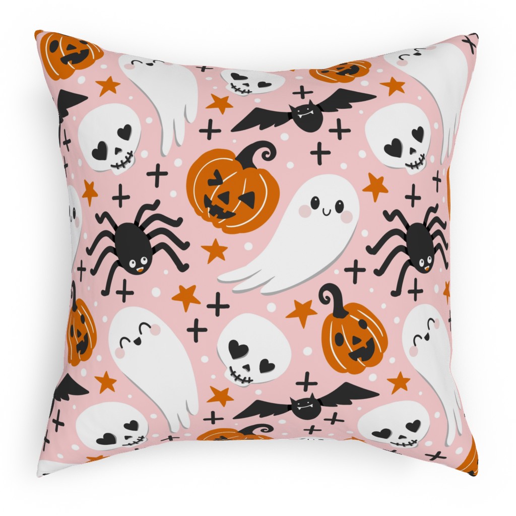 Cute Halloween - Pink Pillow, Woven, White, 18x18, Double Sided, Pink, Bright Pink