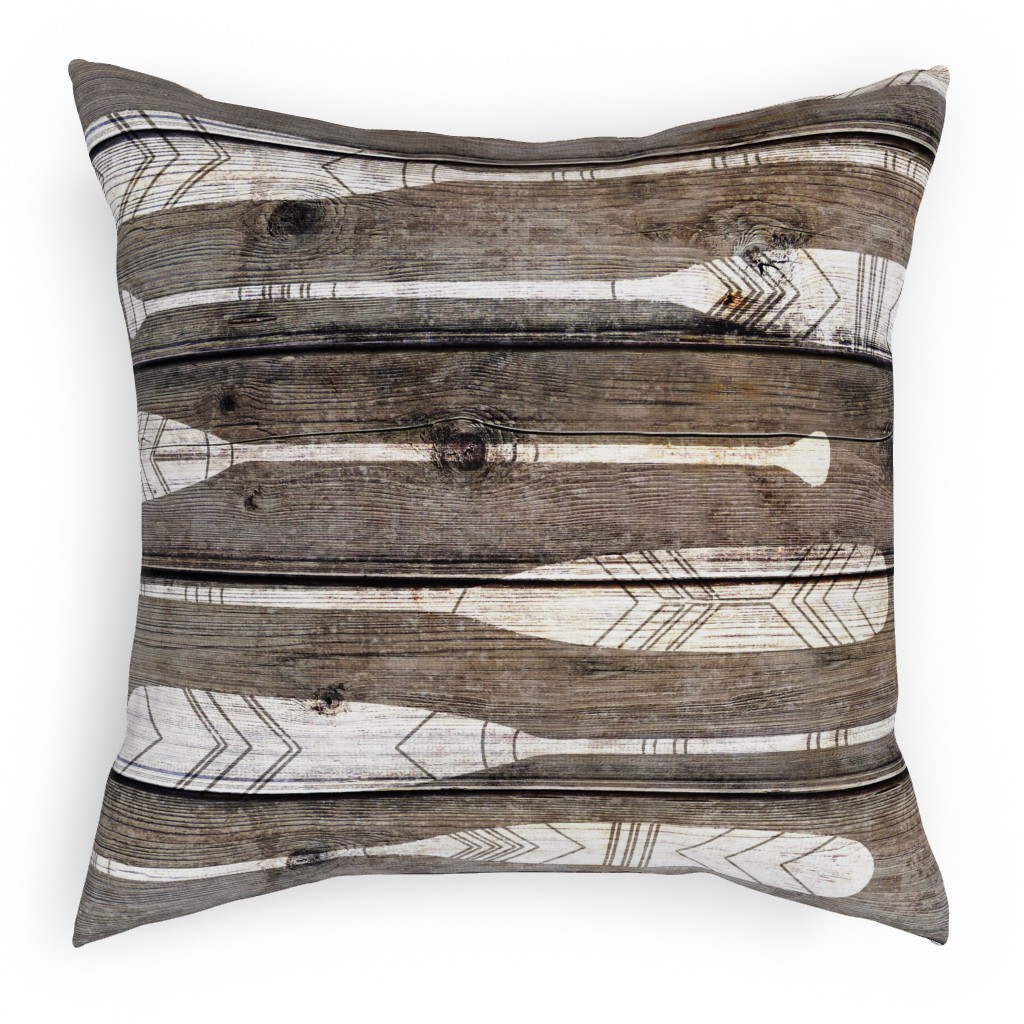 Oars on Barnwood - Neutral Pillow, Woven, White, 18x18, Double Sided, Brown, Brown