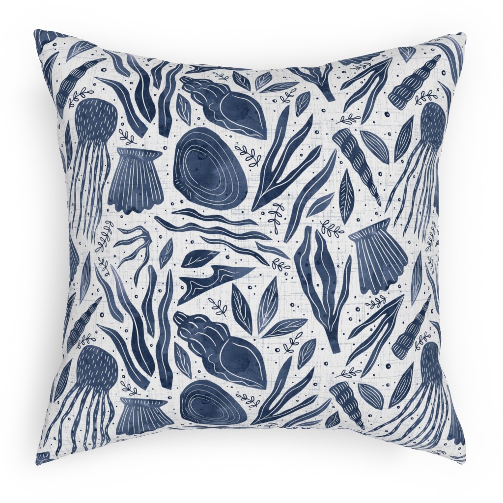 Sea Shells - Navy Pillow, Woven, White, 18x18, Double Sided, Blue, True Blue