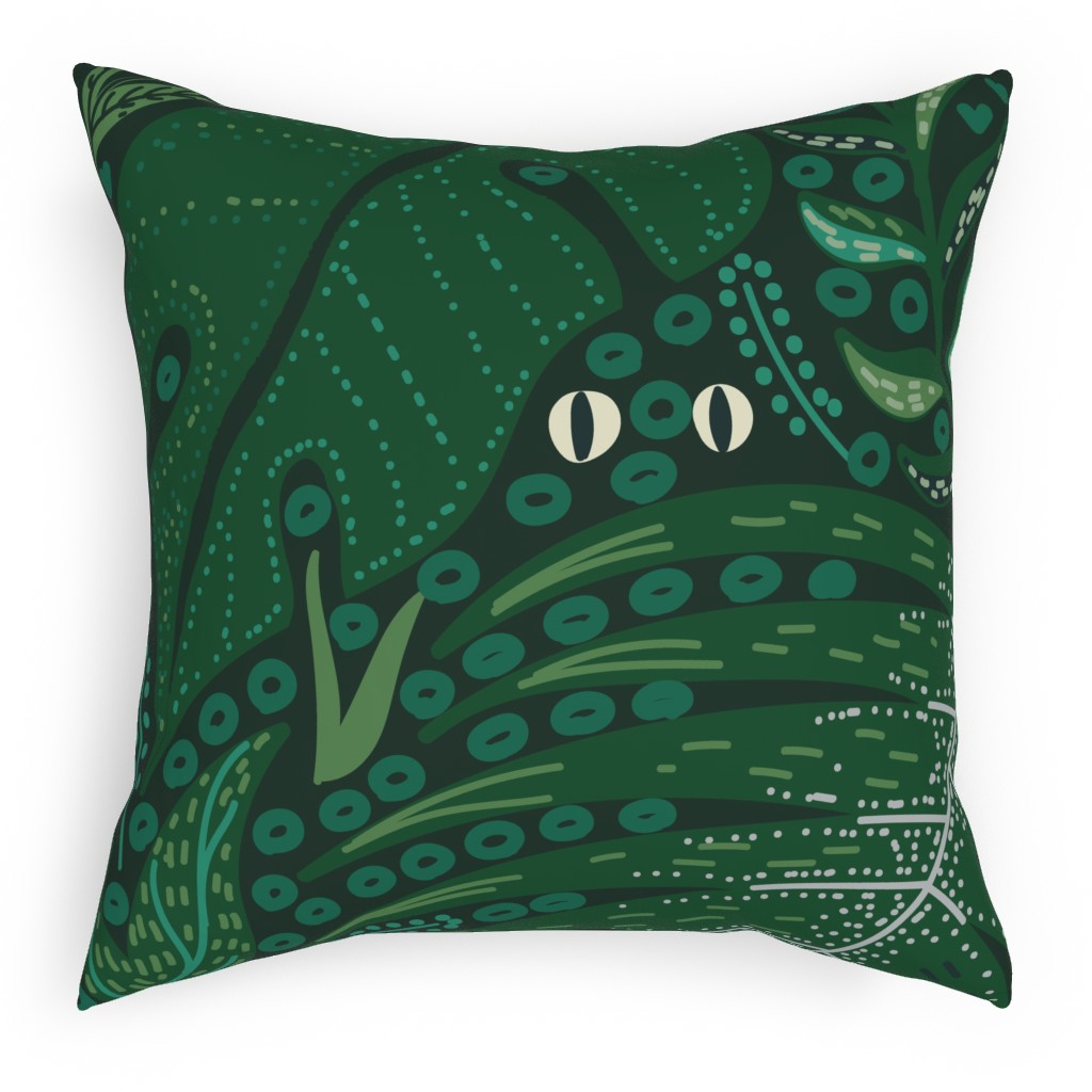 Hiding in Moody Tropical Leaves - Green Pillow, Woven, White, 18x18, Double Sided, Green, Classic Green