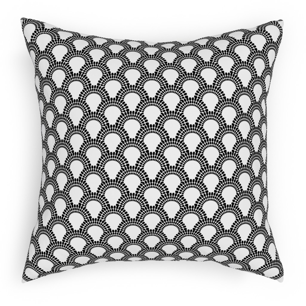 Scallops - Black and White Pillow, Woven, White, 18x18, Double Sided, Black