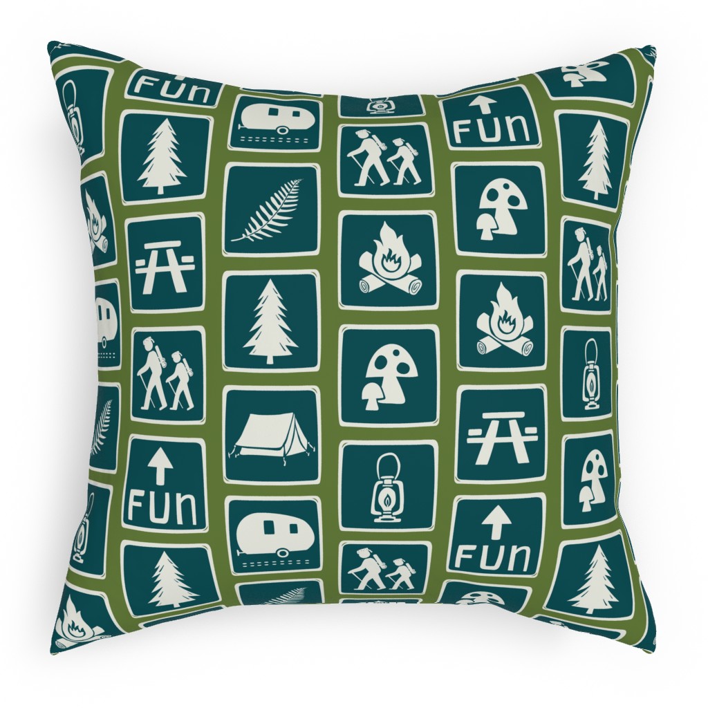 Follow the Signs To Fun Pillow, Woven, White, 18x18, Double Sided, Green