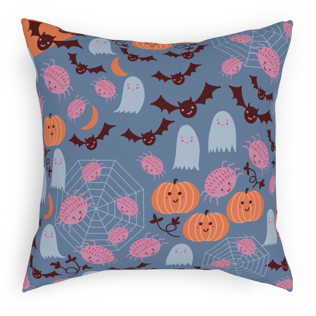 Cute Halloween - Blue and Orange Pillow, Woven, White, 18x18, Double Sided, Multicolor