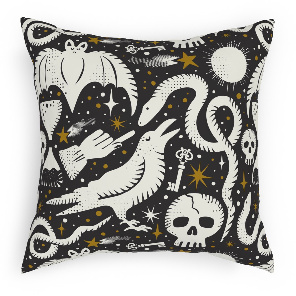 Mysteria - Black Pillow, Woven, White, 18x18, Double Sided, Black, Black