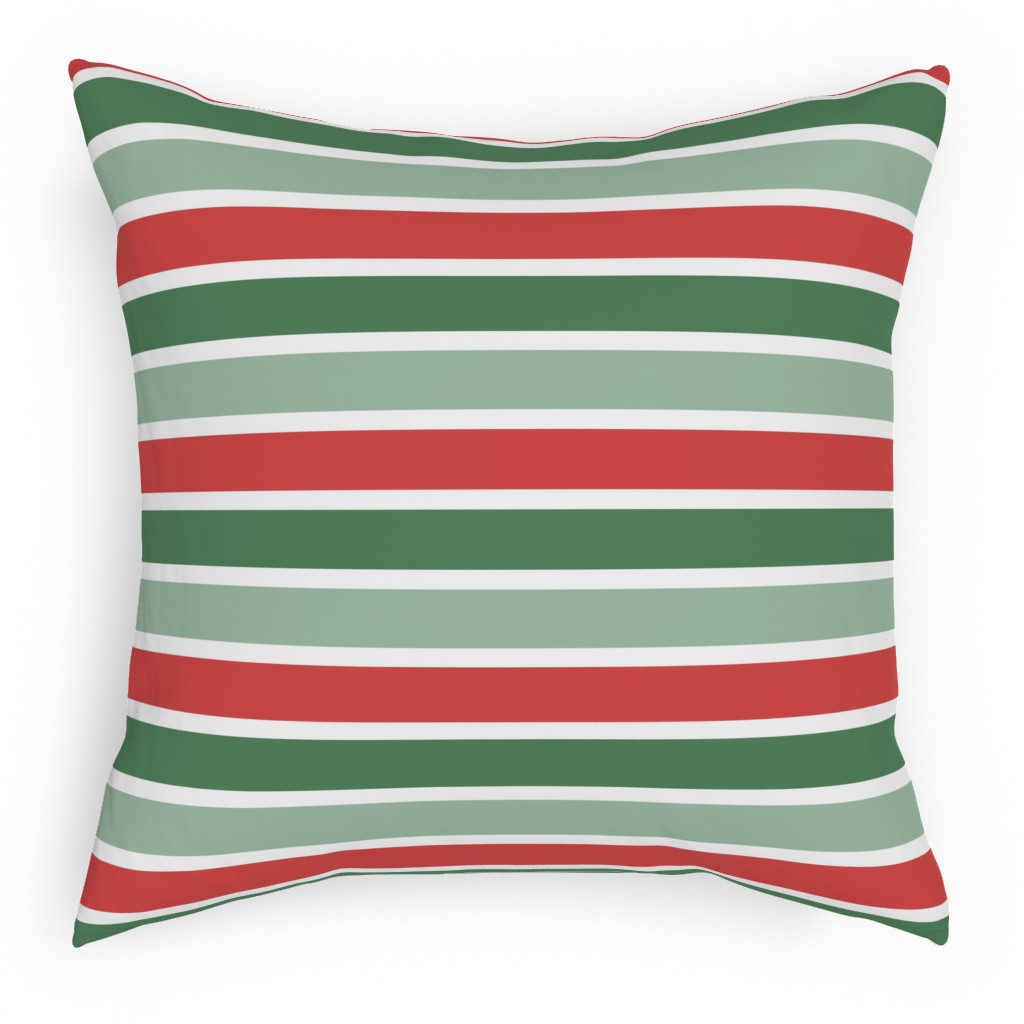 Christmas Cozy Stripe - Red and Green Pillow, Woven, White, 18x18, Double Sided, Multicolor