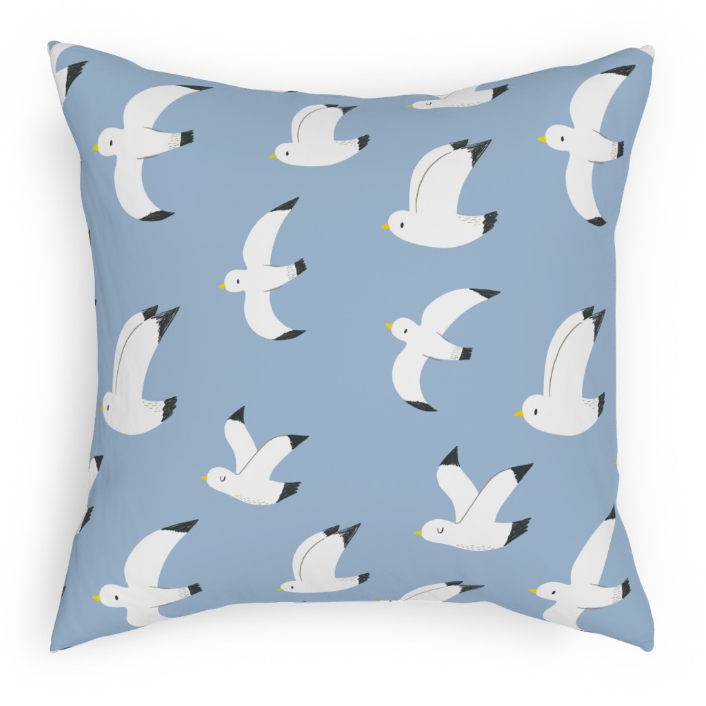Seagulls in Flight - White on Blue Pillow, Woven, White, 18x18, Double Sided, Blue, True Blue