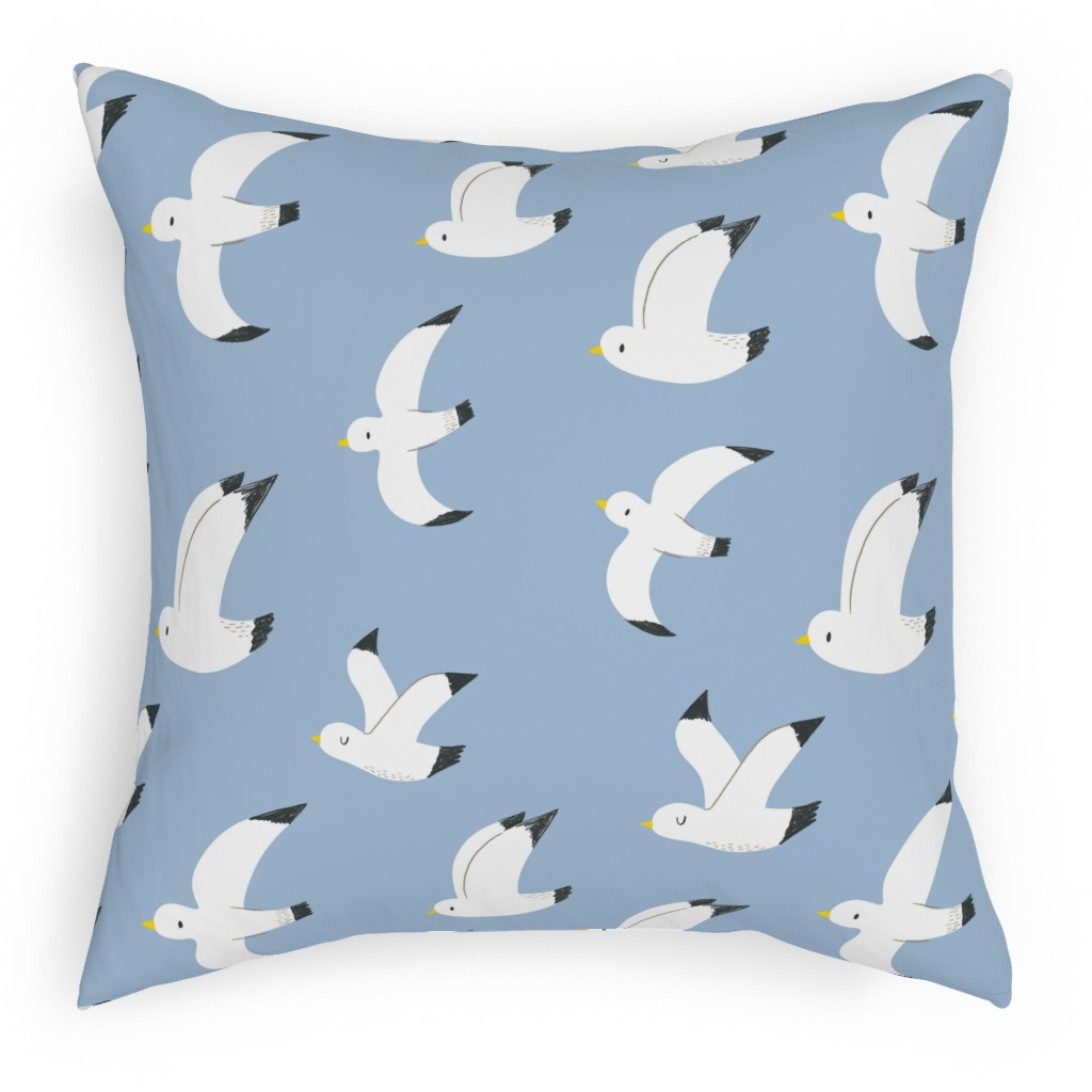 Seagulls in Flight - White on Blue Pillow, Woven, White, 18x18, Double Sided, Blue