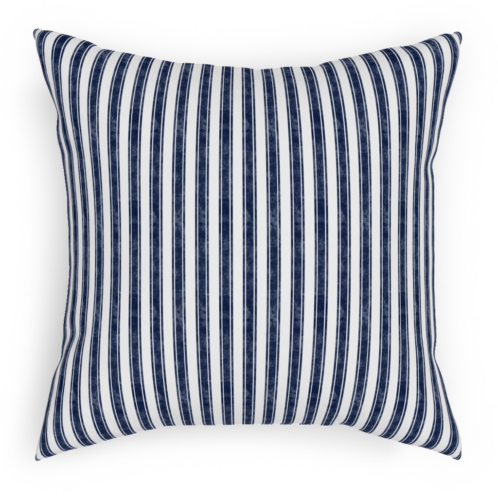 Vertical French Ticking Textured Pinstripes in Dark Midnight Navy and White Pillow, Woven, White, 18x18, Double Sided, Blue