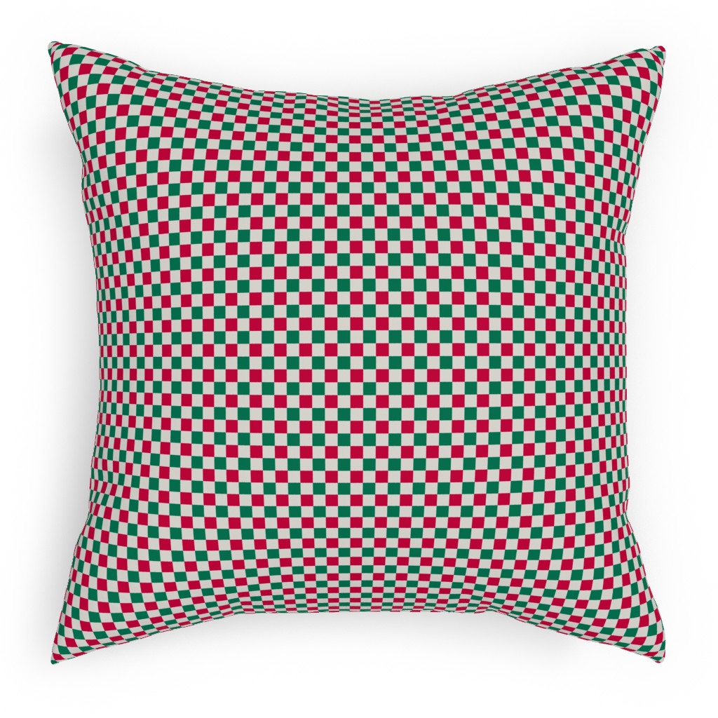 Winter Gingham - Red and Green Pillow, Woven, White, 18x18, Double Sided, Multicolor