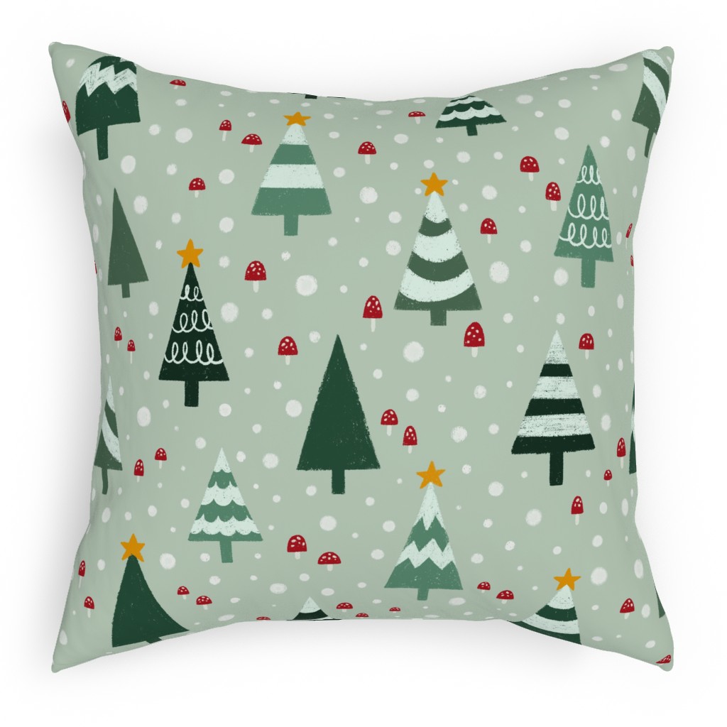 Christmas Forest - Green Pillow, Woven, White, 18x18, Double Sided, Green
