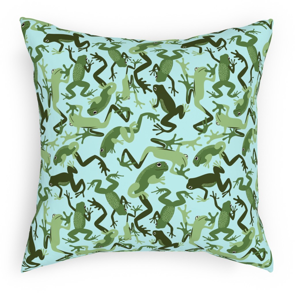 All the Frogs Pillow, Woven, White, 18x18, Double Sided, Green