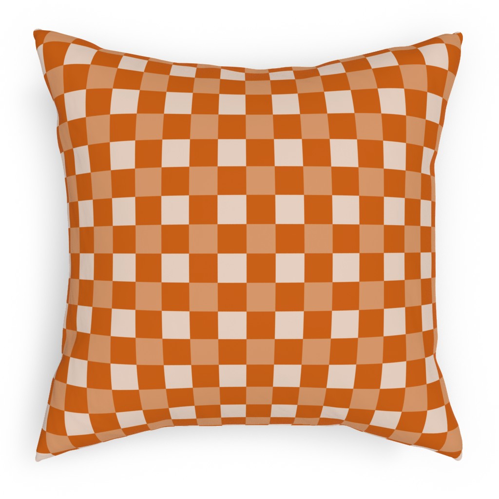 Orange Gingham Plaid Pillow, Woven, White, 18x18, Double Sided, Orange, Orange