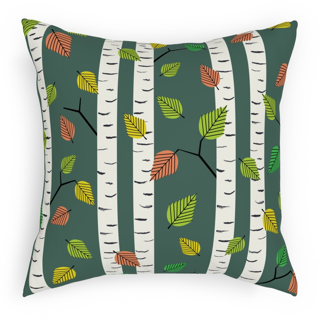 Autumn Birch Forest Pillow, Woven, White, 18x18, Double Sided, Green, Classic Green