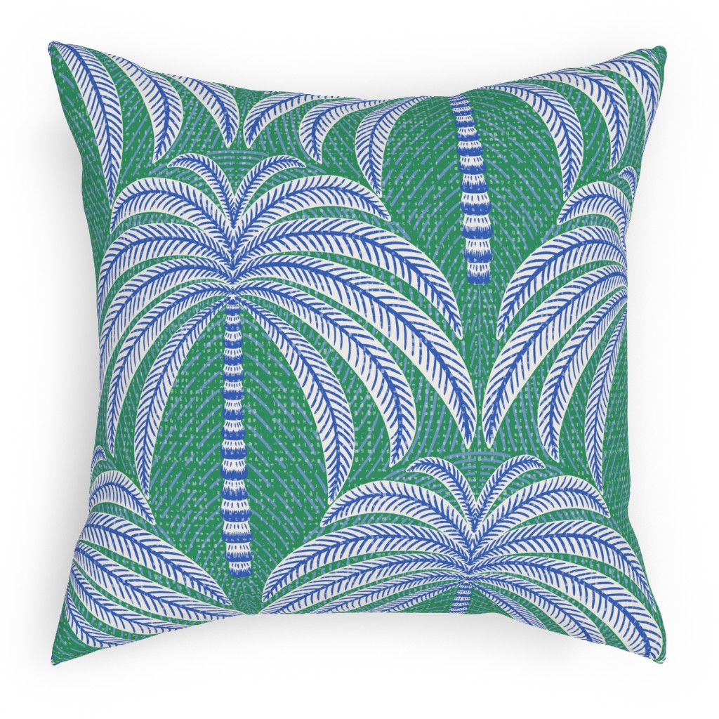 Palm Springs Palm Trees - Green Pillow, Woven, White, 18x18, Double Sided, Green