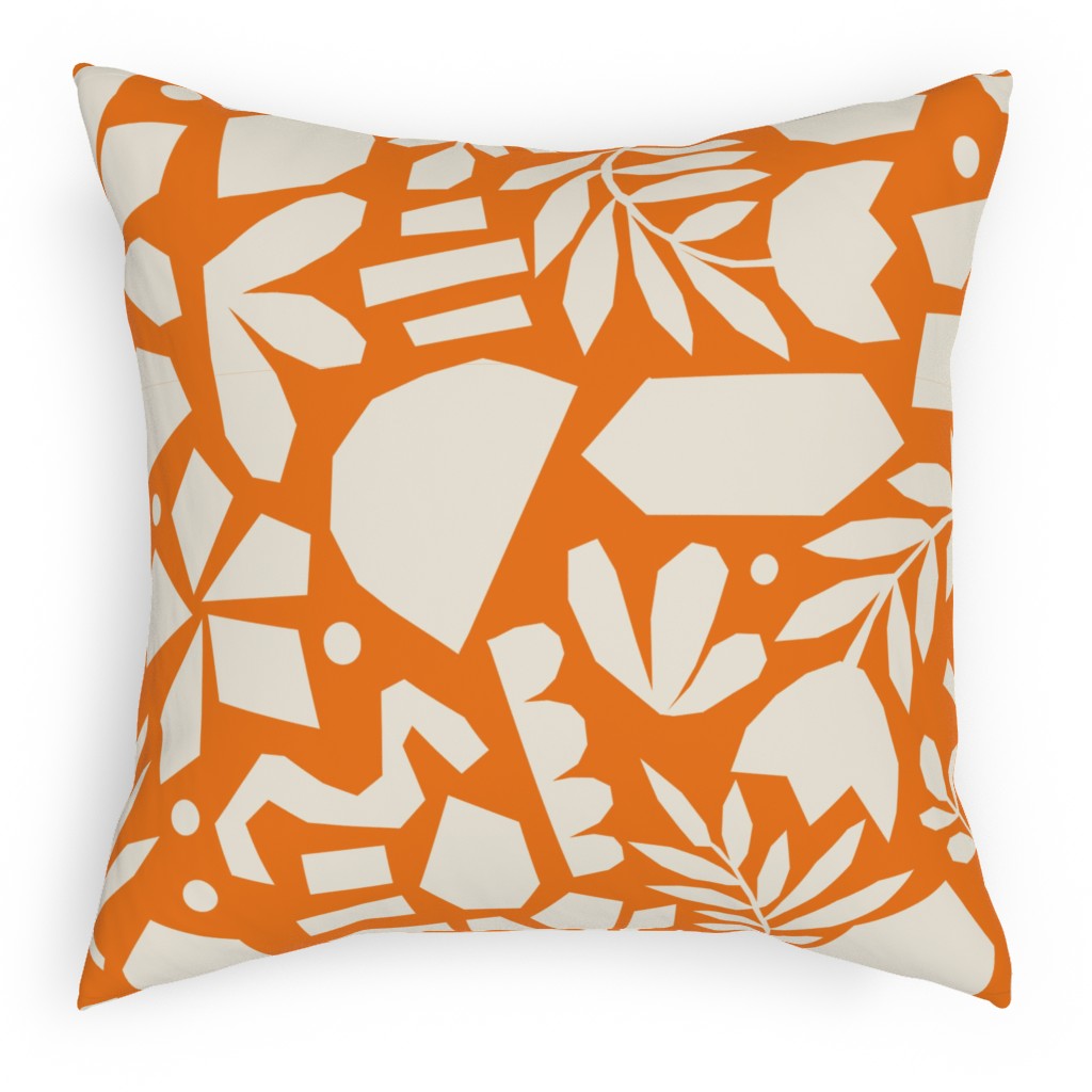 Paper Cut Floral Collage - Orange Pillow, Woven, White, 18x18, Double Sided, Orange