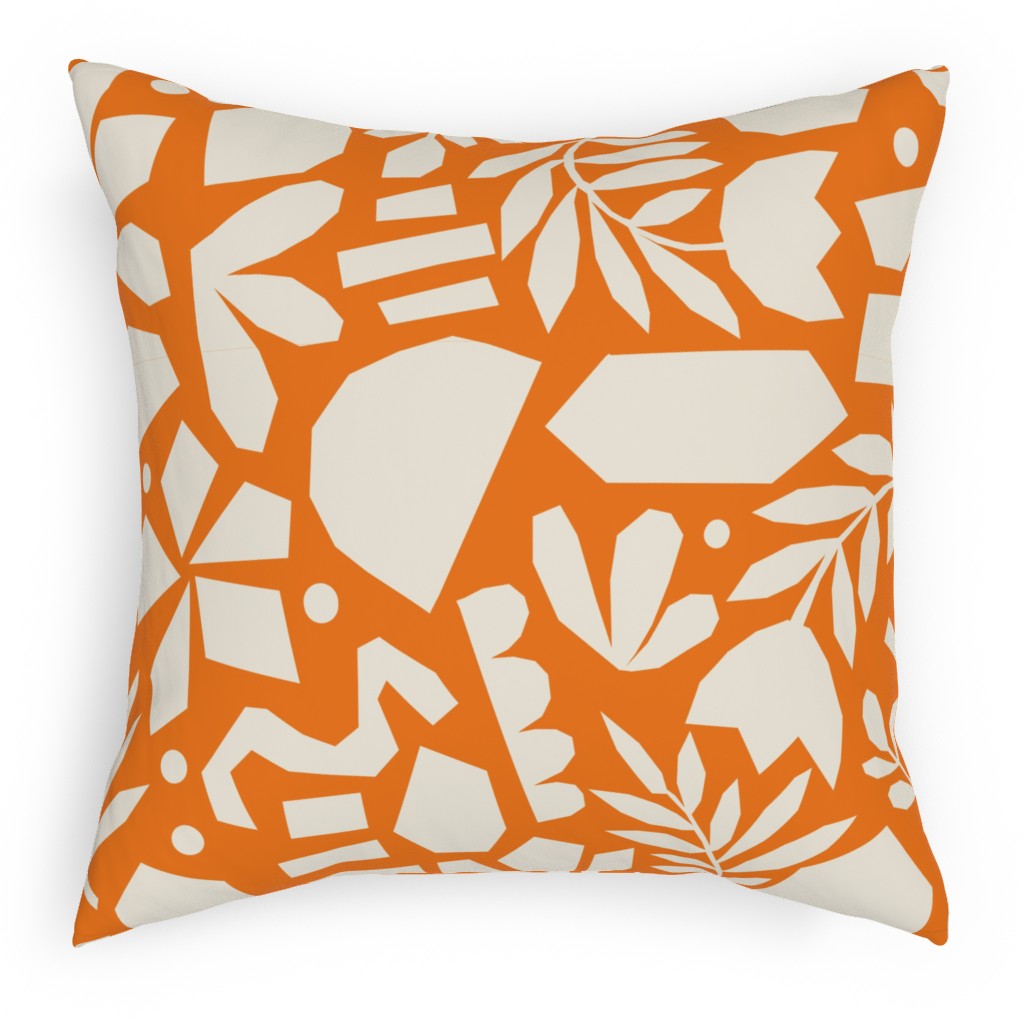 Paper Cut Floral Collage - Orange Pillow, Woven, White, 18x18, Double Sided, Orange, Orange