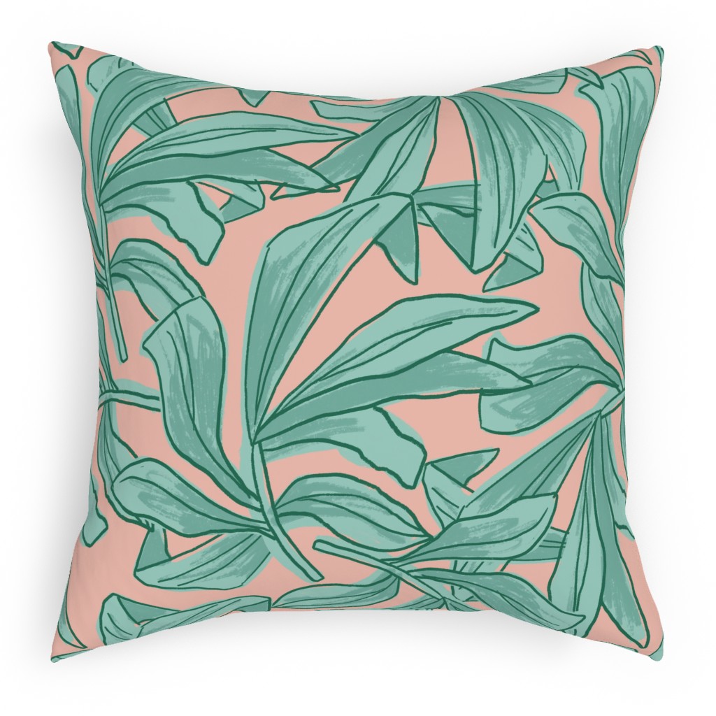 Lush Tropical Leaves - Pink and Mint Pillow, Woven, White, 18x18, Double Sided, Green, Classic Green