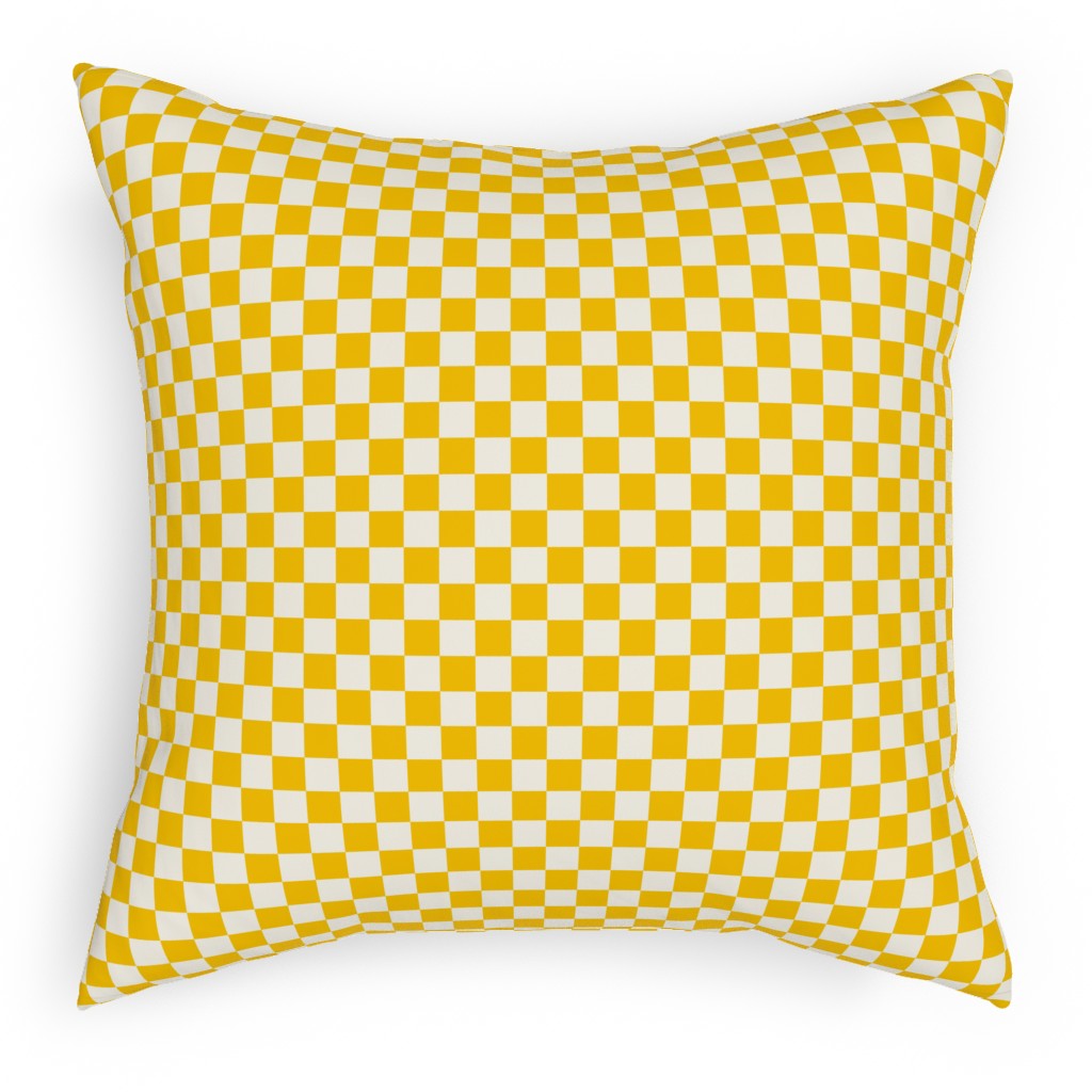 Checkered Pattern - Yellow Pillow, Woven, White, 18x18, Double Sided, Yellow