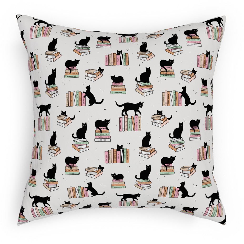 Cats and Books Pillow, Woven, White, 18x18, Double Sided, White, Silver Lining