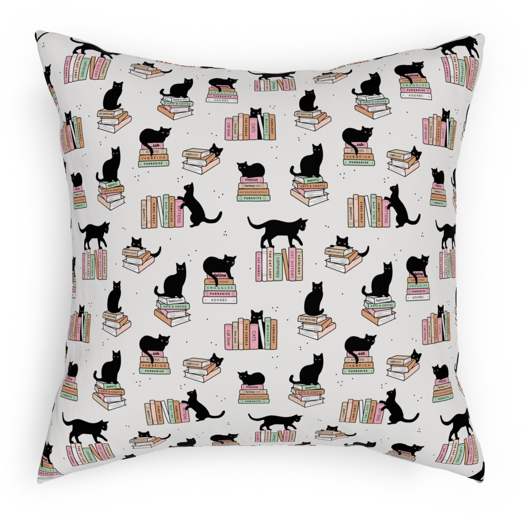 Cats and Books Pillow, Woven, White, 18x18, Double Sided, White